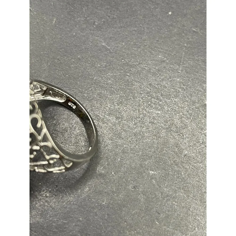 925 Sterling Silver STS Labradorite Pear Cabochon Filigree Solitaire Ring Sz 10